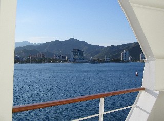 Photo of Santa Marta from a cruise ship balcony goes here.