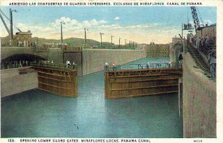 Historic Postcard of the Miraflores Locks goes here.